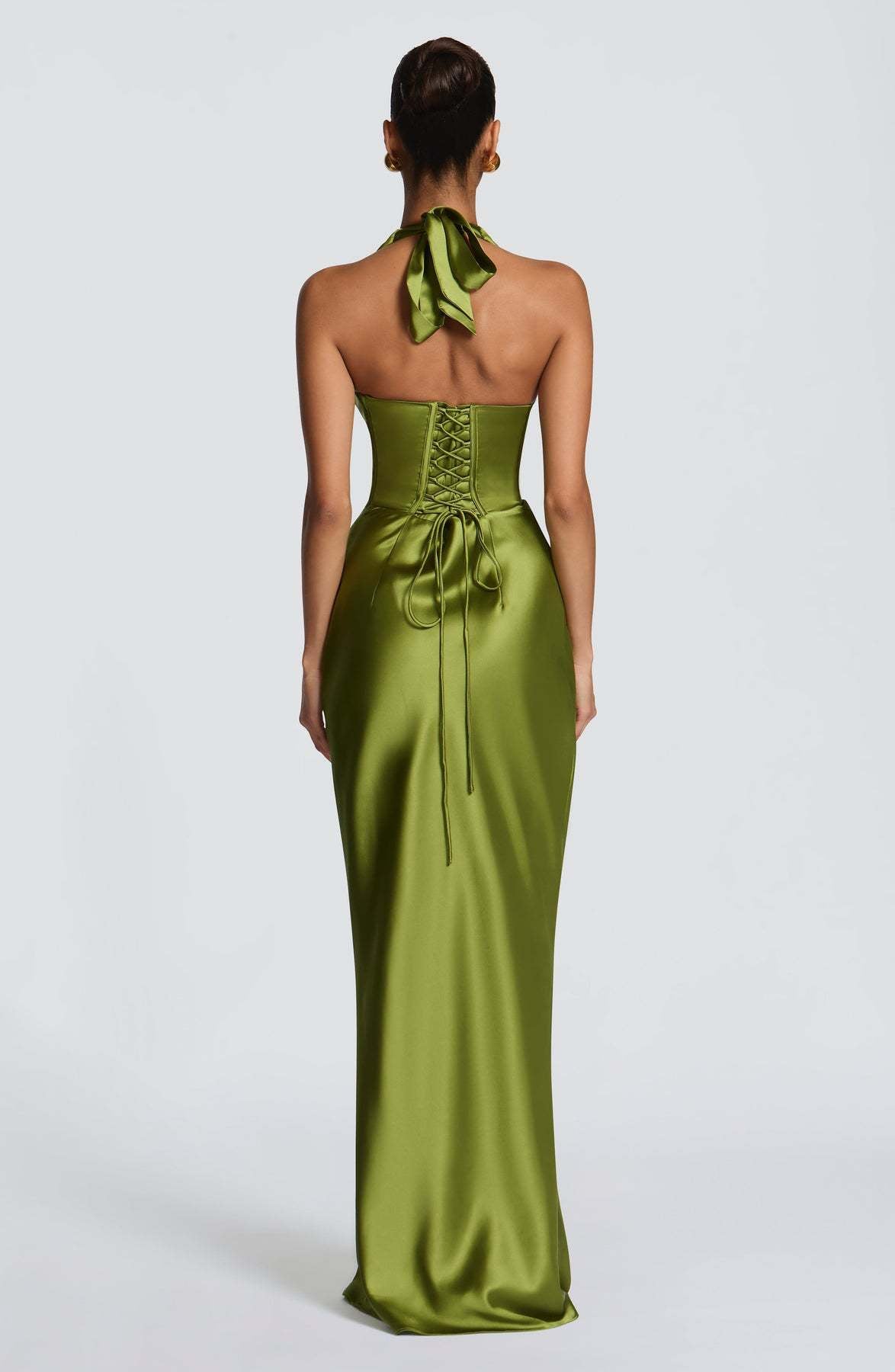 Halter Neck Deep V Long Dress With Pleats And Laces, Sexy Off-shoulder Design Maxi Dresses