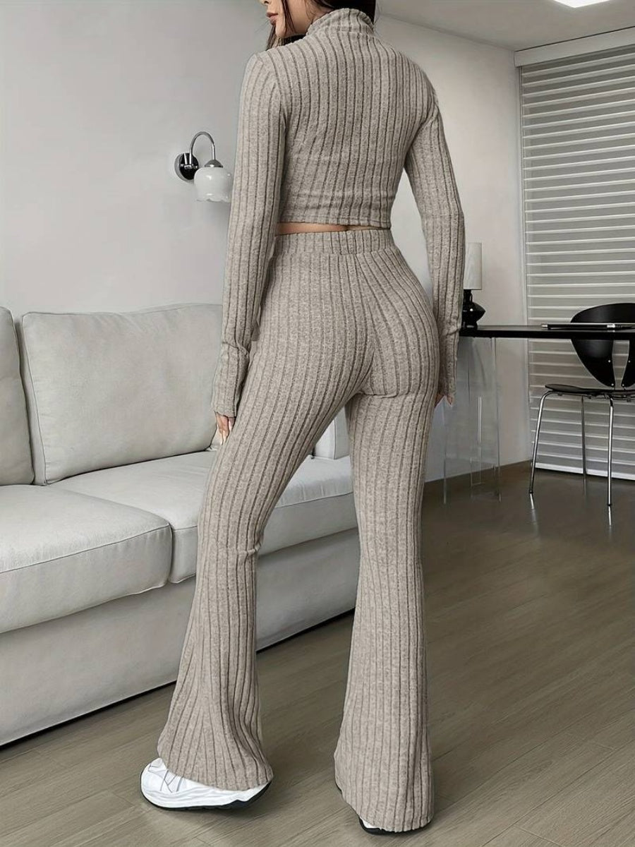 Leisure Long Sleeve Zipper Solid Color 2-piece Sets