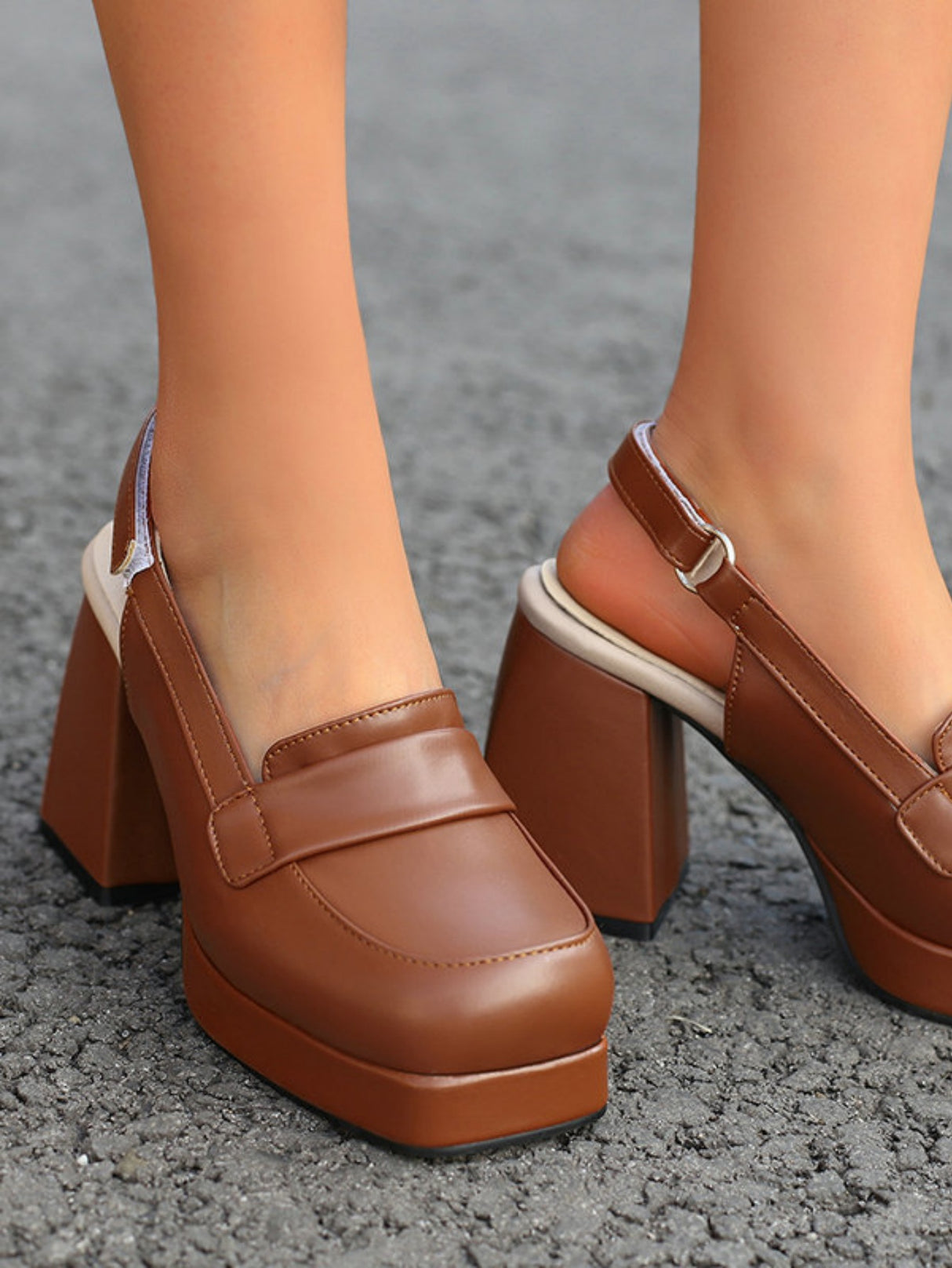 Platform Chunky Heels With Open Back