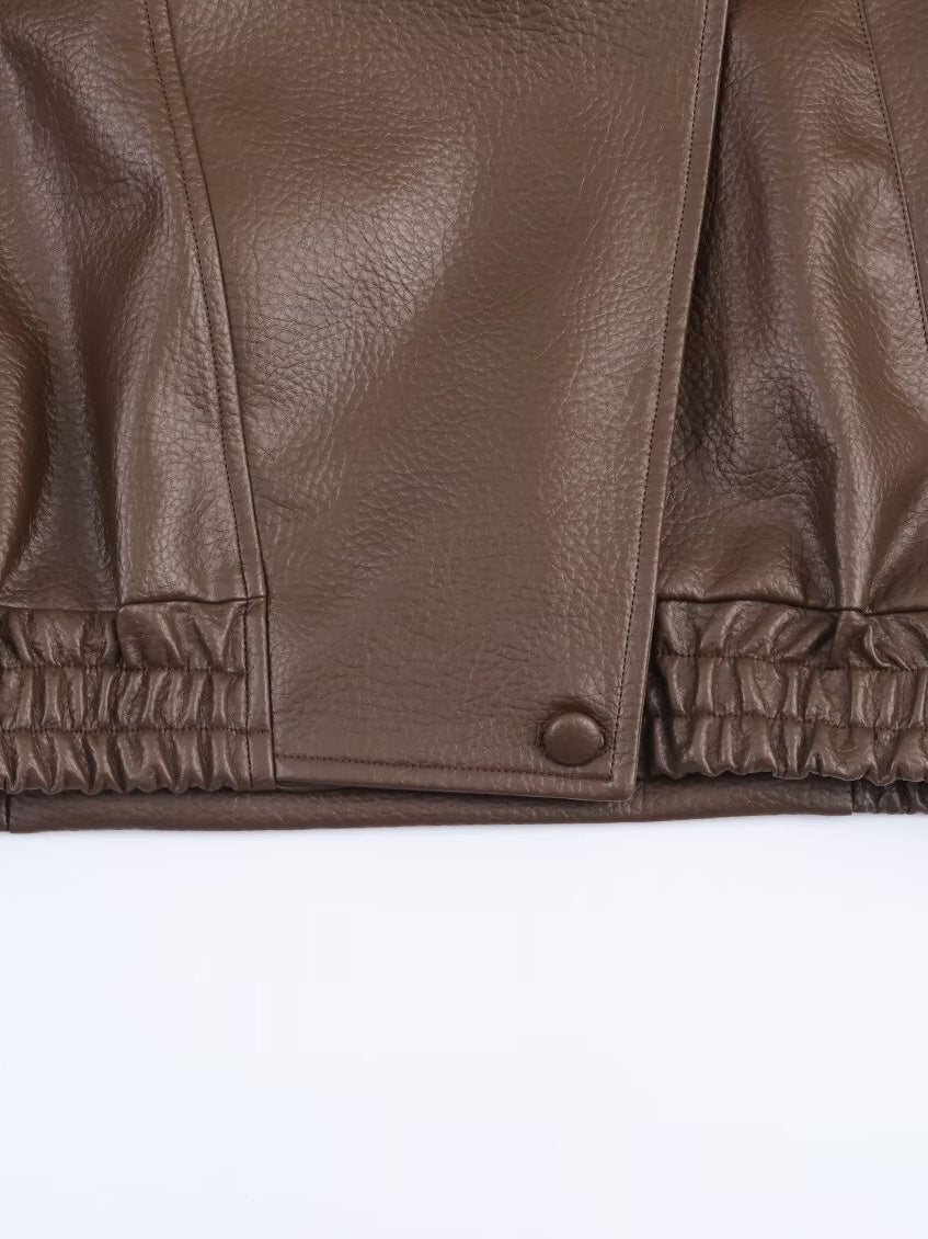 Pocket Stand-up Collar Faux Leather Jacket