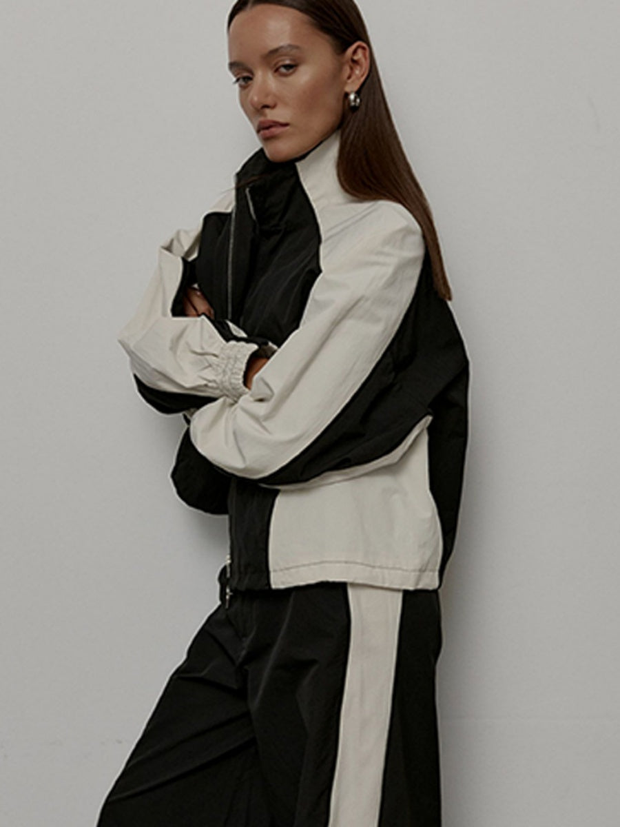 Liber Autumn women's drawstring clothing Colorblock long-sleeved two-piece jacket