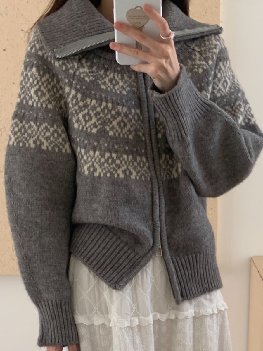 Fair Isle Jacquard Zipper Christmas Cardigans
