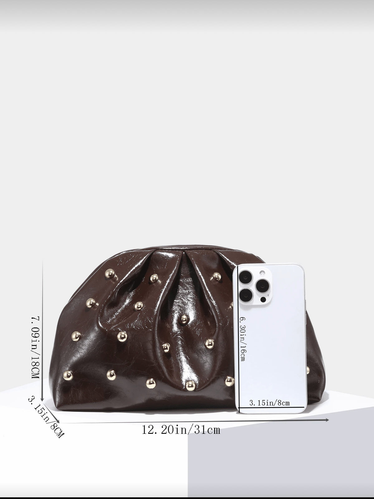 Studded Pleated Clutch Bag
