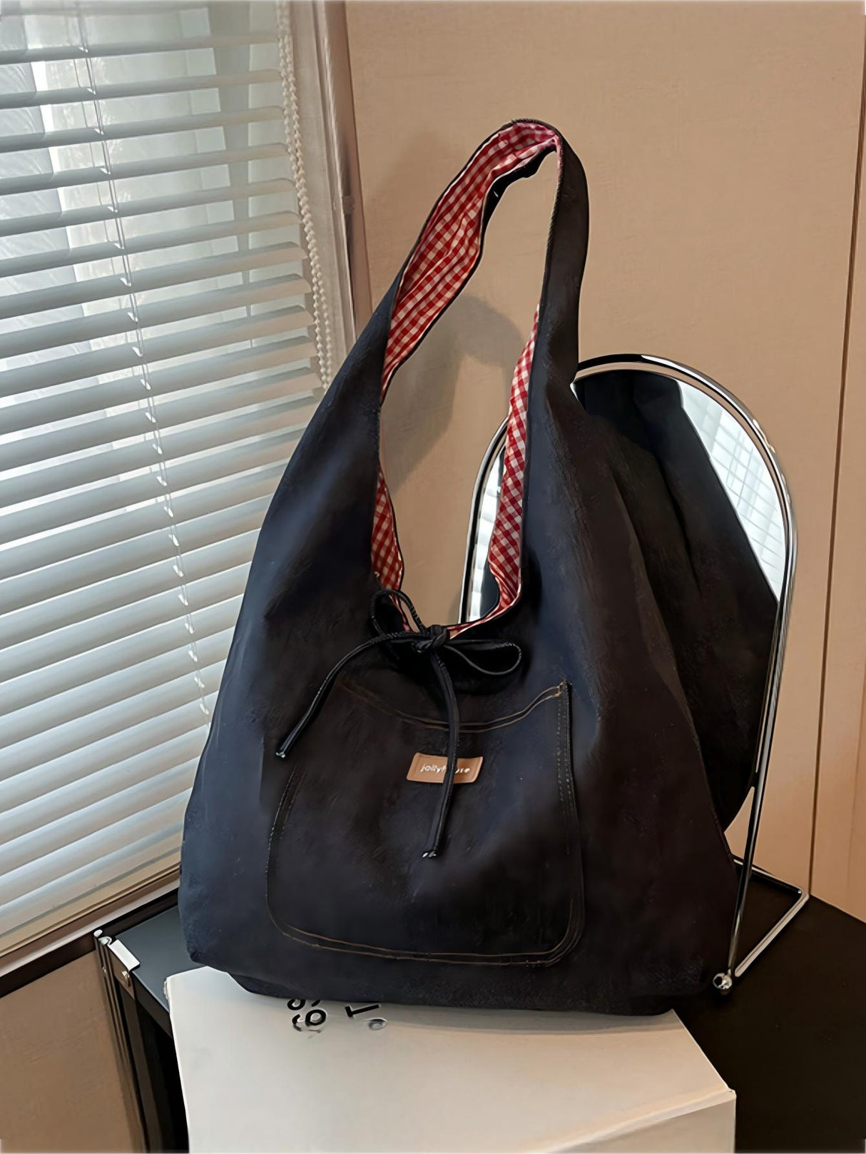 Denim Plaid Reversible Versatile Commuter Shoulder Bag