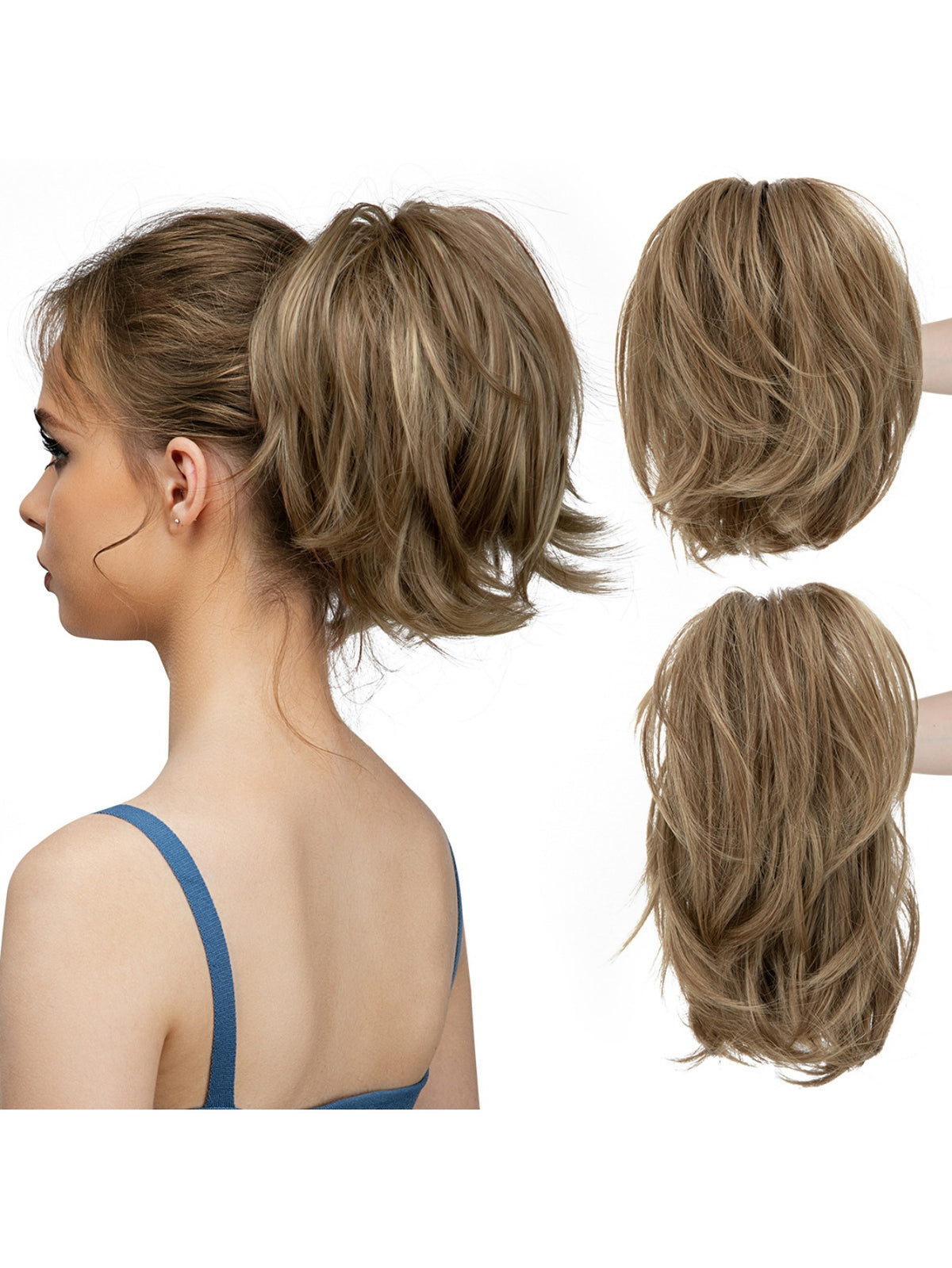Short, Curled Ponytail Wig With Clip