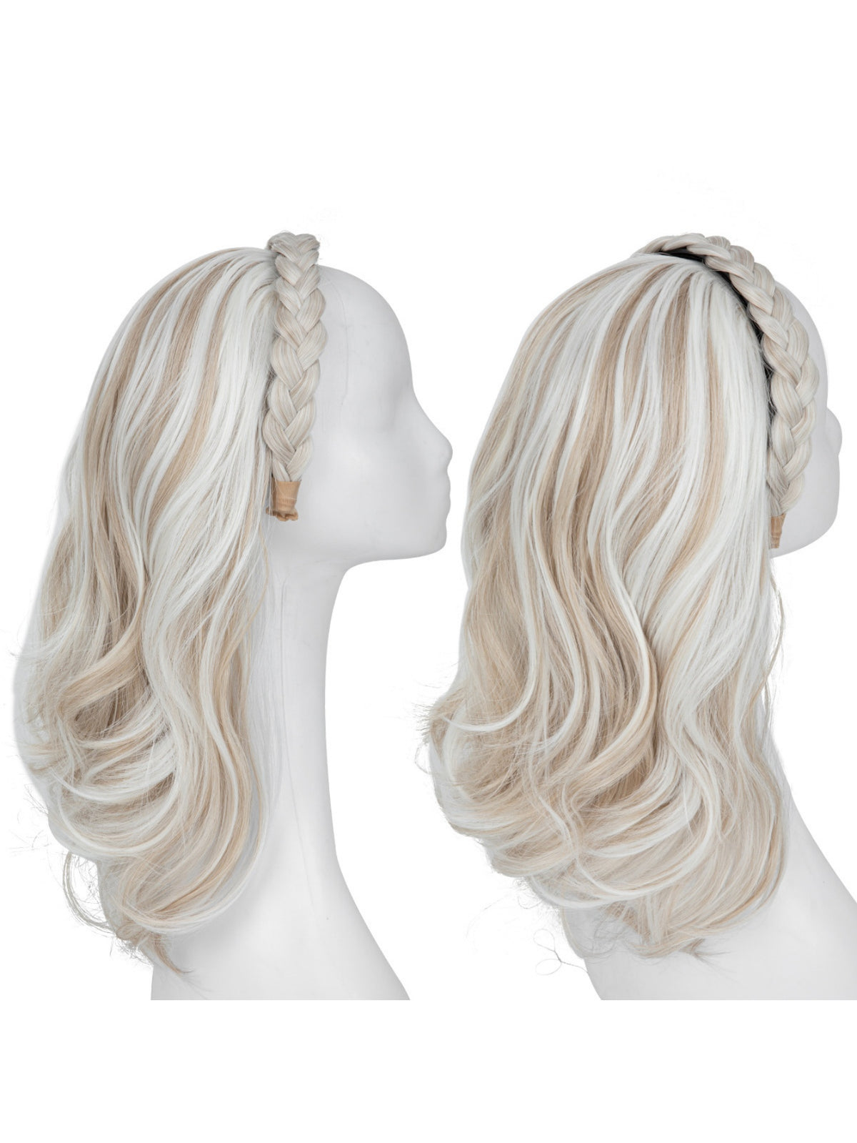 Fishbone Braid Headband Integrated Hair Replacement Long Curly Half-head Wig