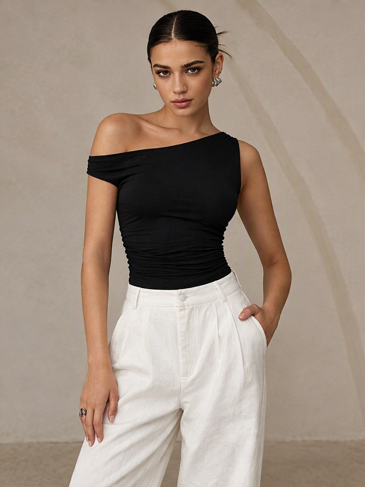 Asymmetrical Neckline, One Shoulder Off-shoulder T-shirts
