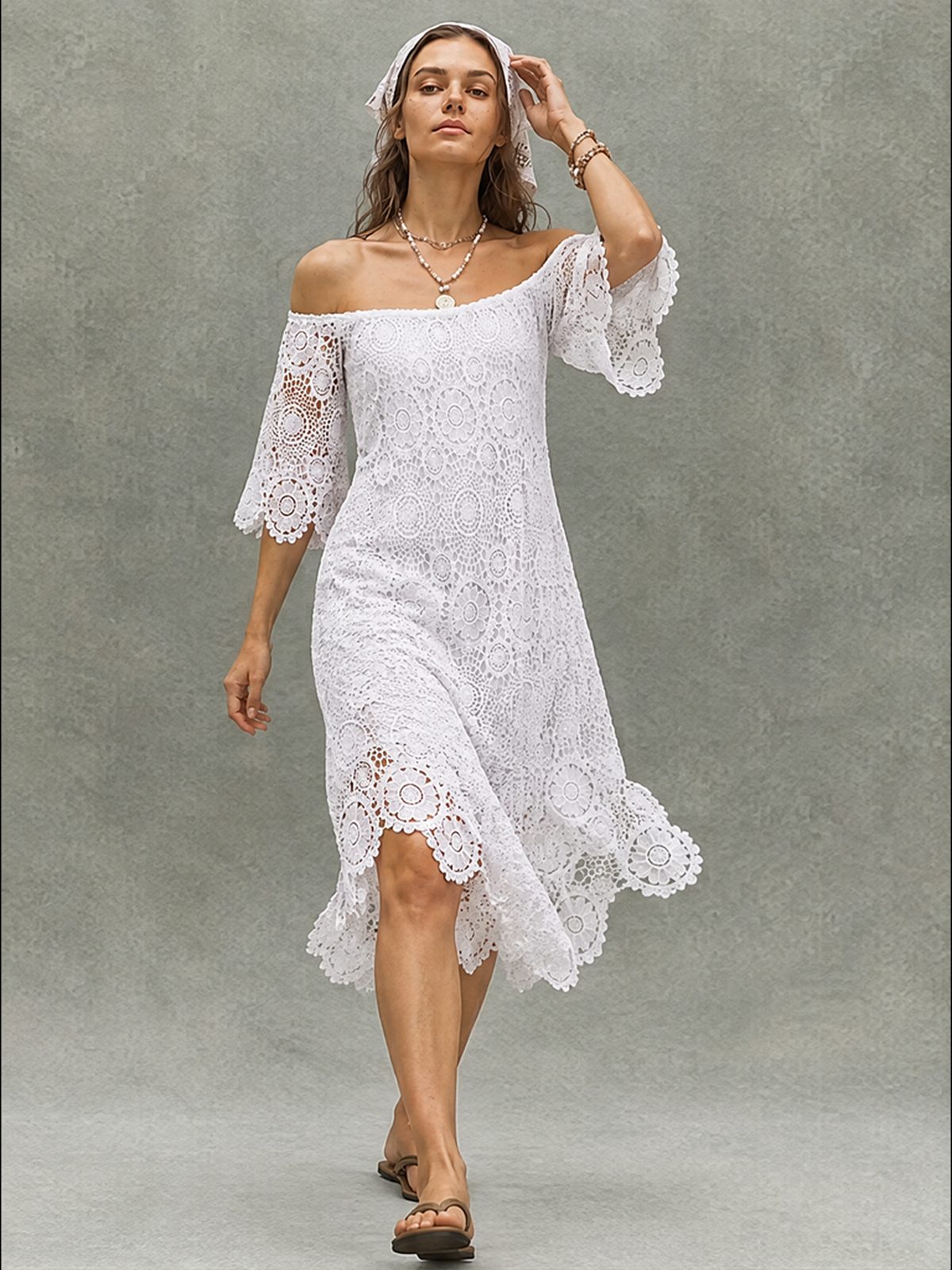 Lace Cutout Embroidered Lace Off-shoulder Mini&Short Dresses