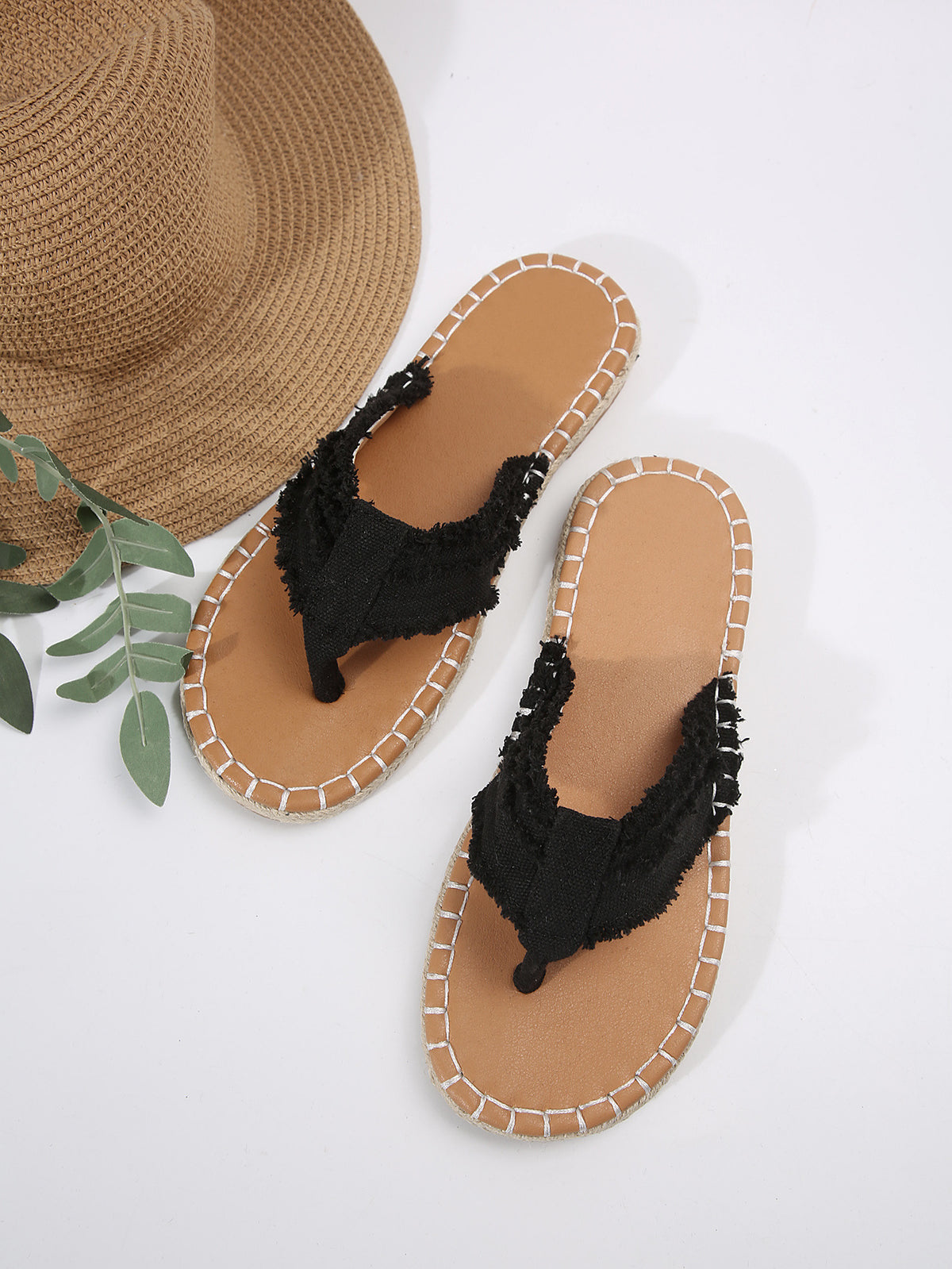 Denim Flip-Flops With Straw-lined Seams