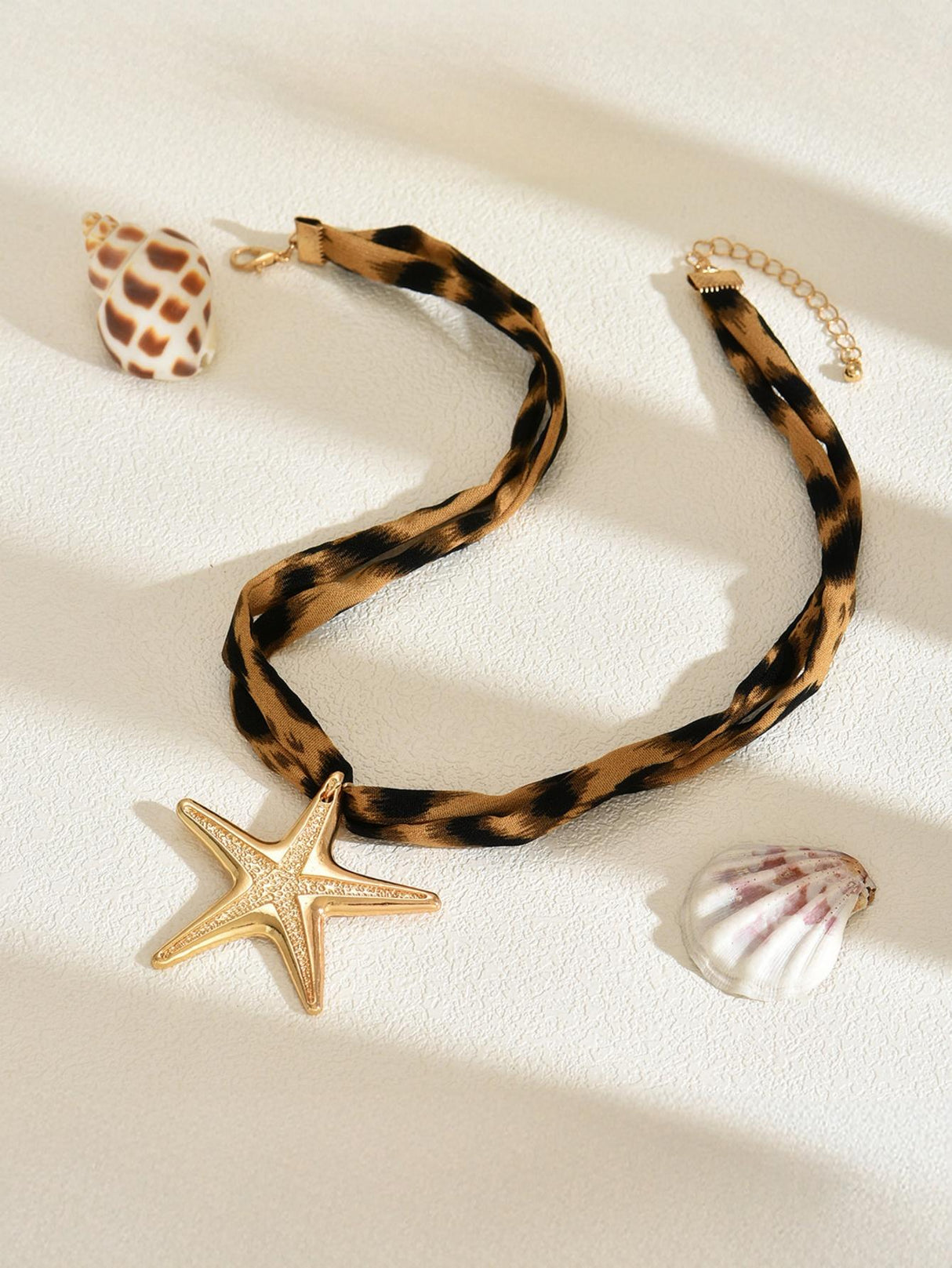 Leopard Print Seashell Starfish Necklace