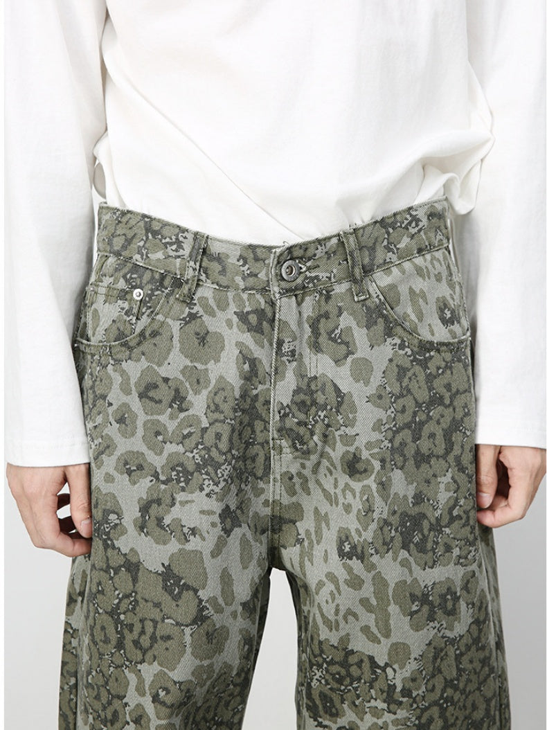 Camouflage Ins Loose-fit Straight-fit Wide-leg Jeans