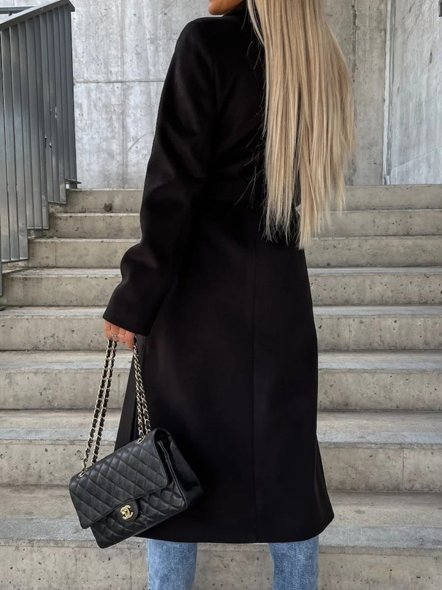 Simple Long-sleeved Lapel Button-down Woolen Coat