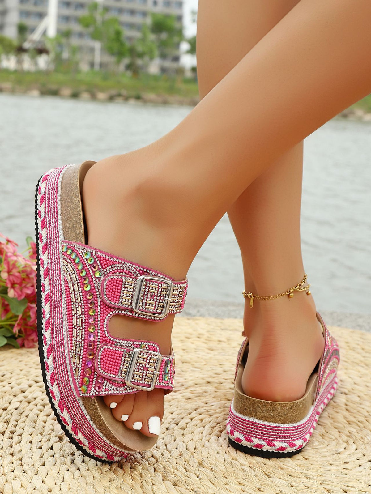 Colorful Rhinestone Platform Sandals