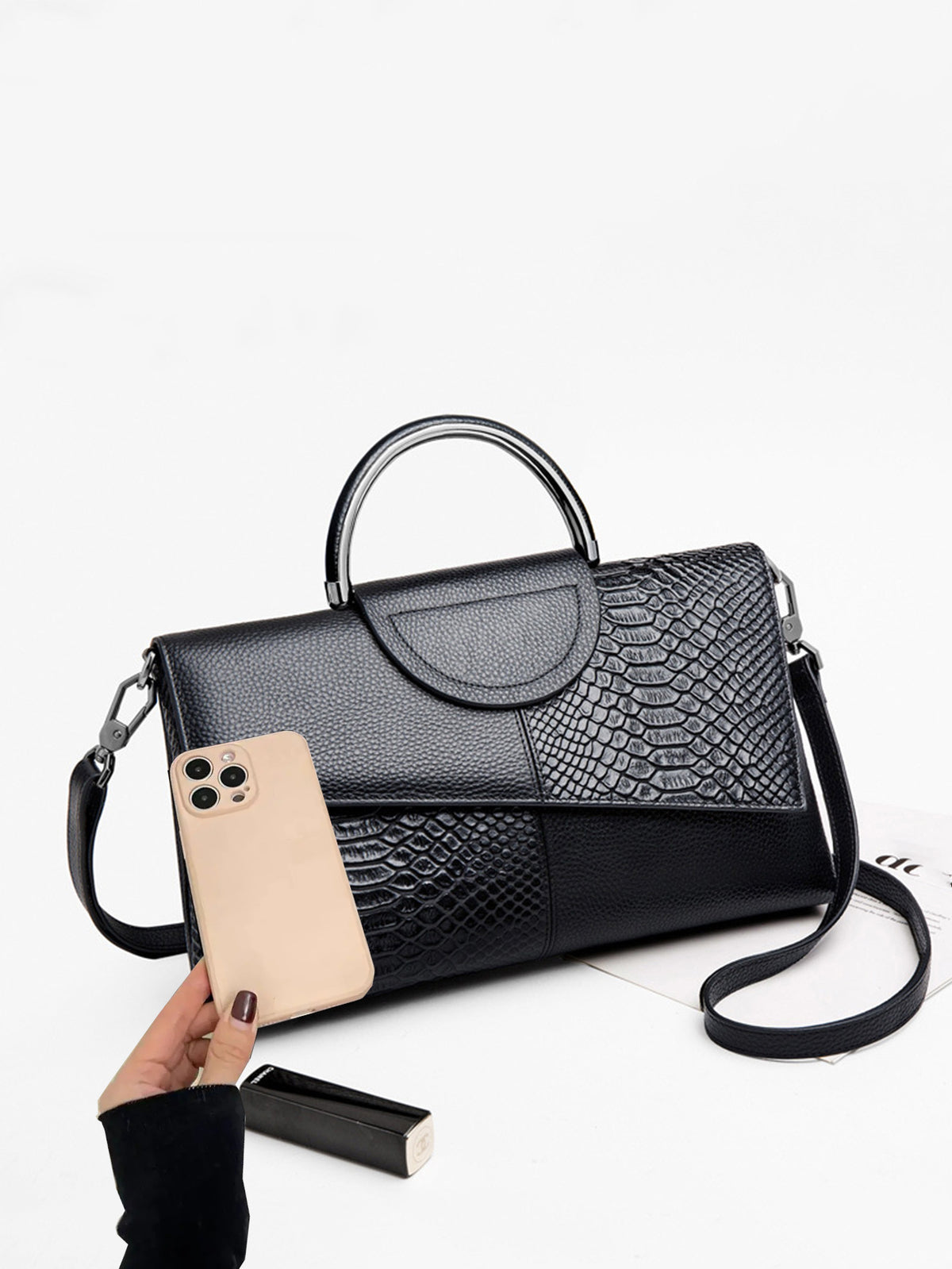 Snake-print Color-block Clutch/crossbody Bag