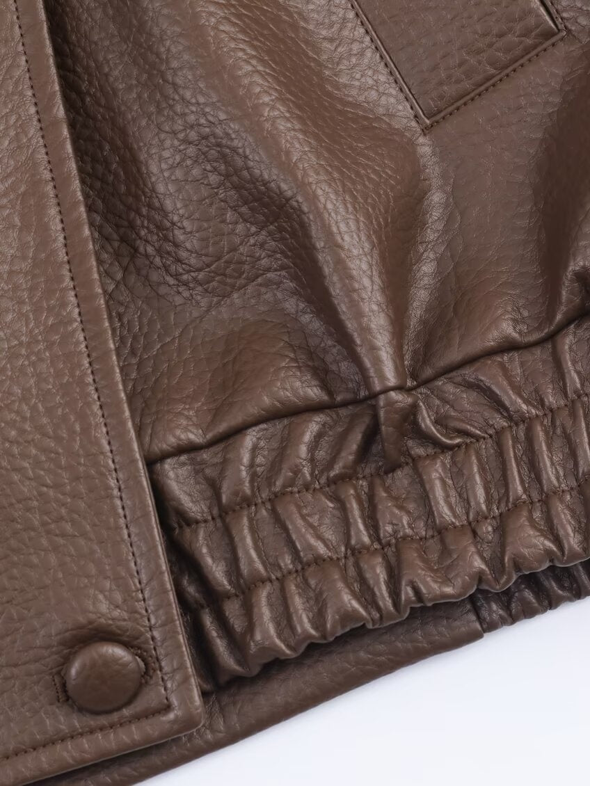 Pocket Stand-up Collar Faux Leather Jacket