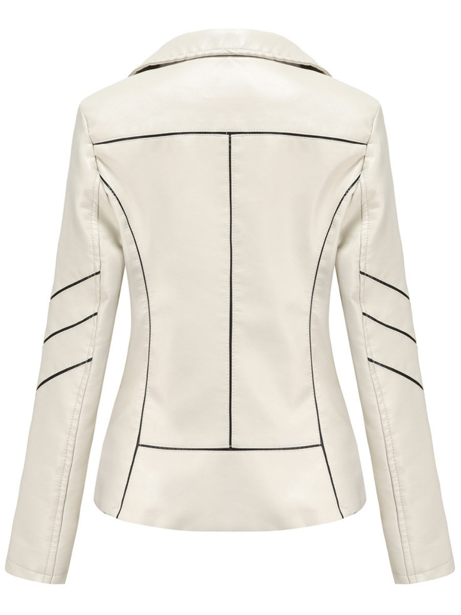 PU Leather Contrasting Colors Short Jacket