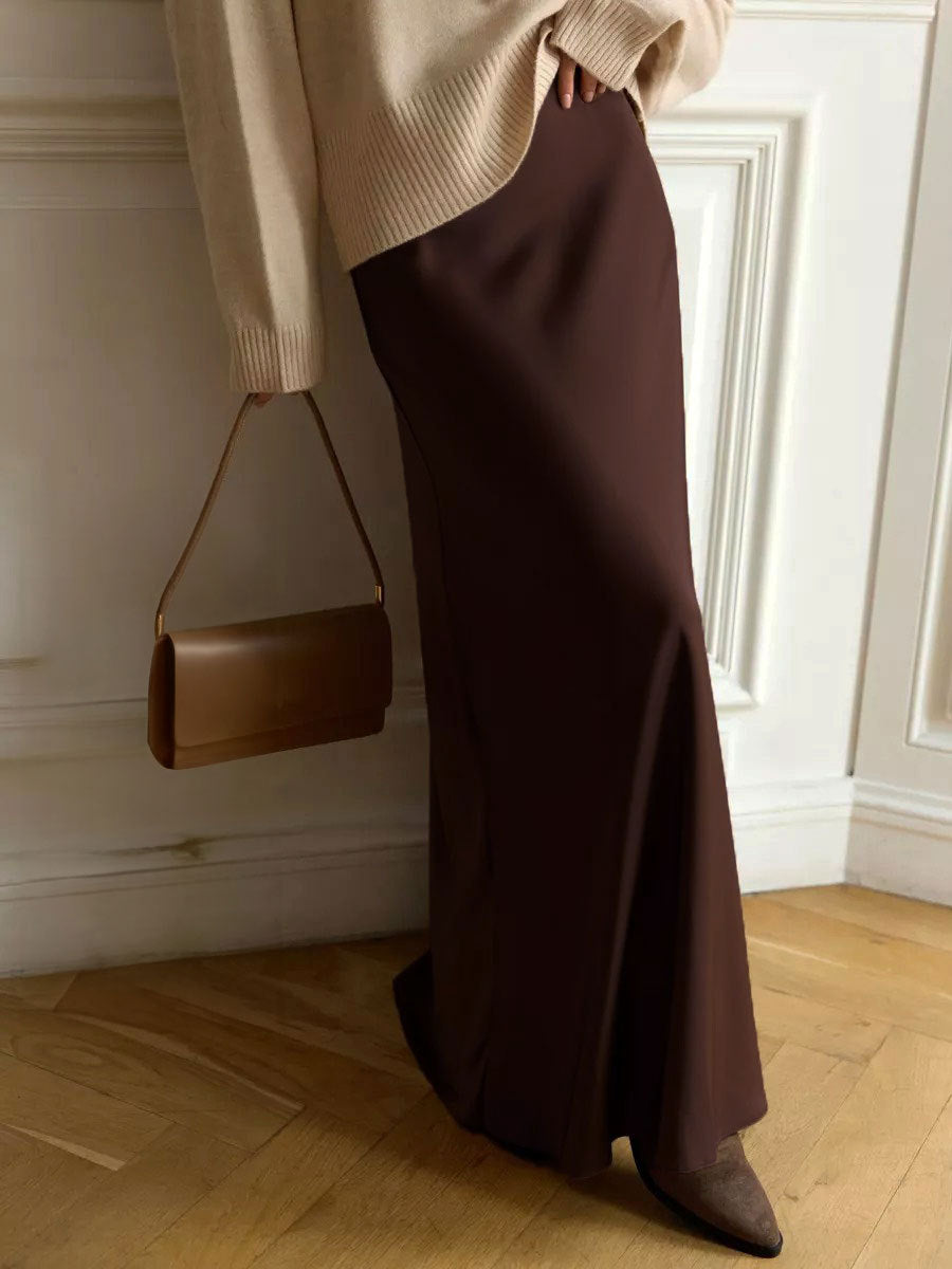 Fishtail Satin Long High-Waisted Bodycon Floor-Length Fishtail Skirt