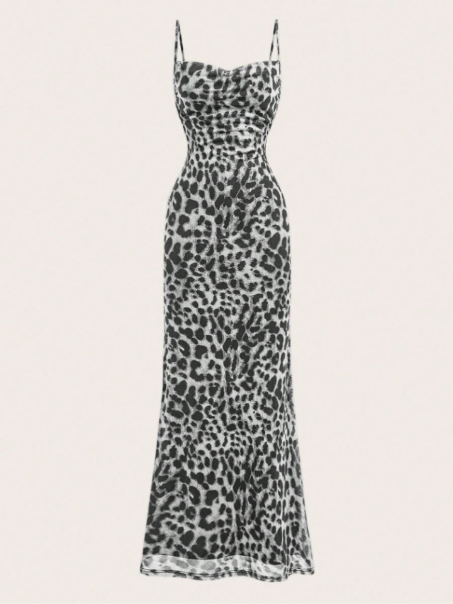 Leopard Slim Fit Sleeveless Maxi Dresses