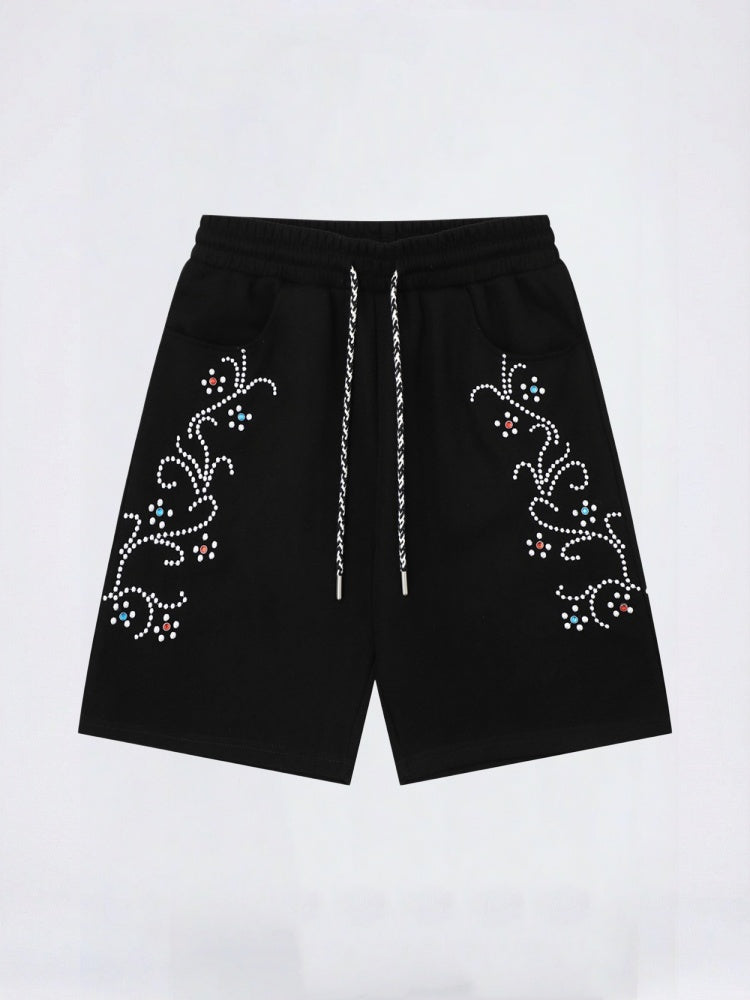 Rhinestone-studded Embroidery Vibe Loose-fit Five Points Shorts