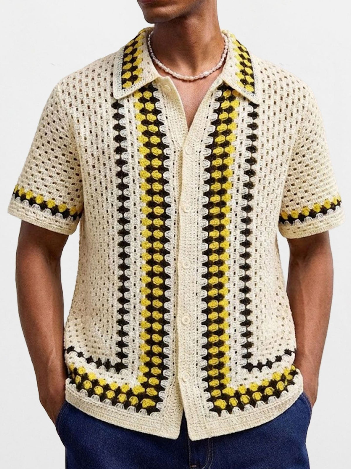 Ethnic Style Crochet Hollow Knitting Holiday Style POLO Shirt