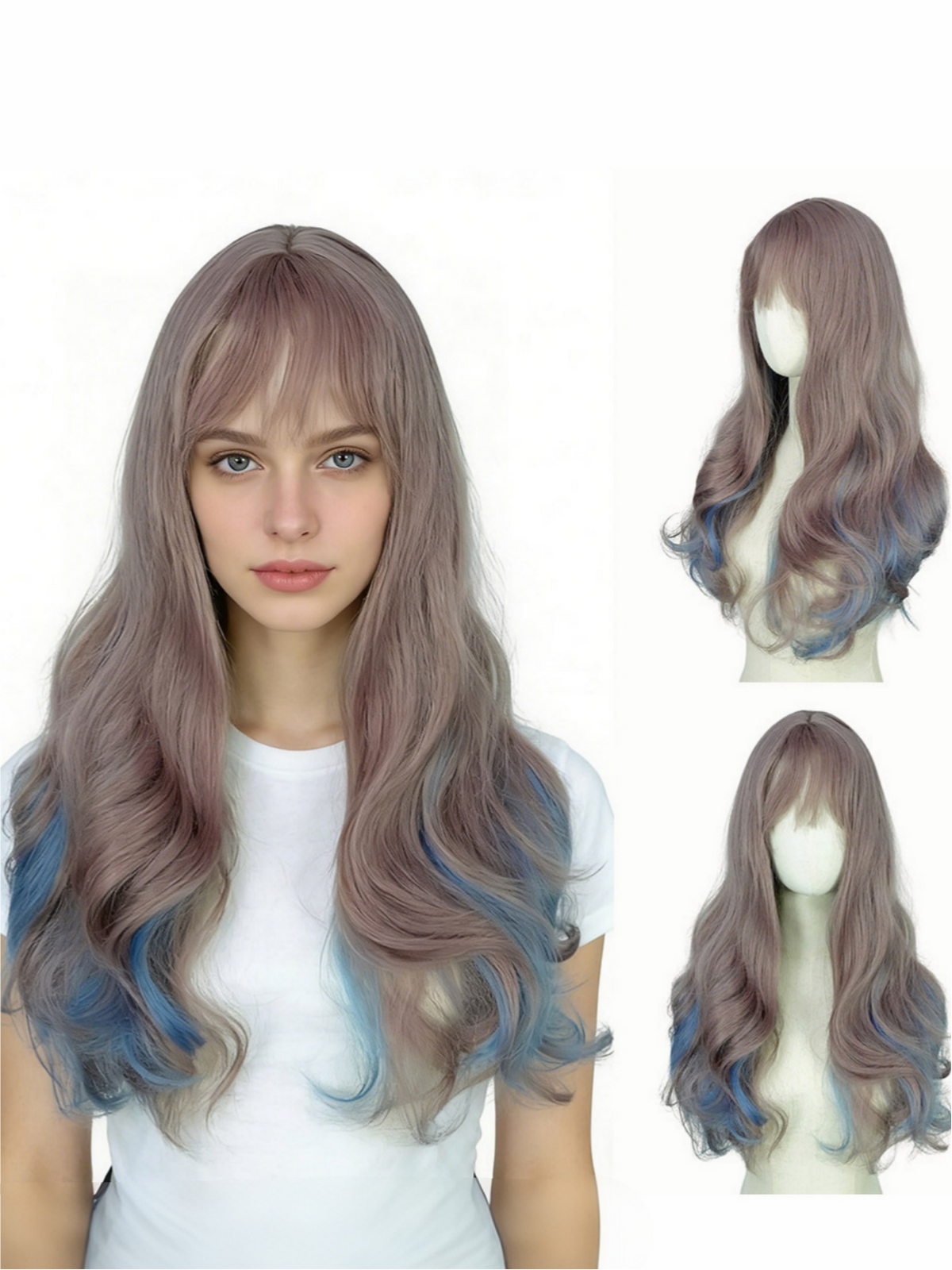 Colored Synthetic Fiber Long Wavy Curl Wig