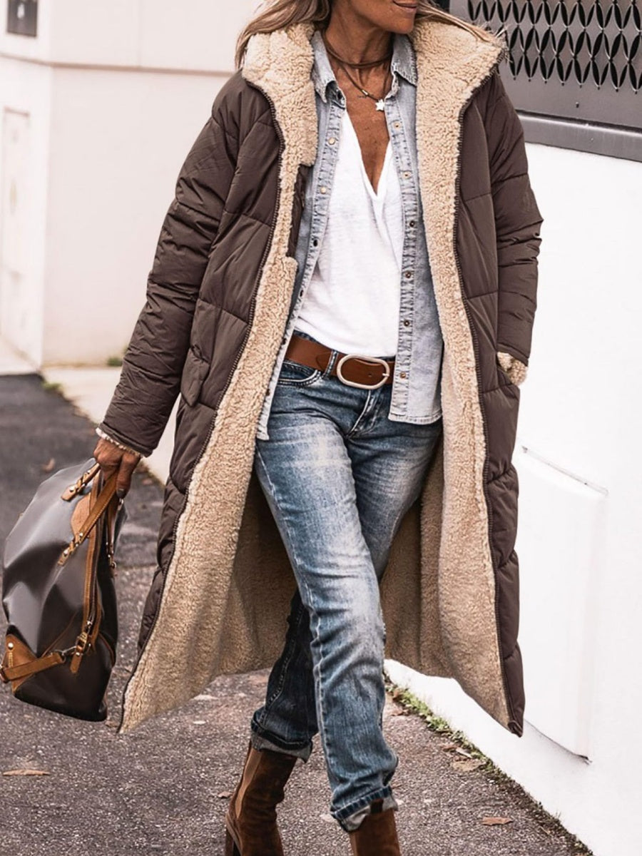 Hooded Long-sleeved Reversible Slim-fit Cotton Coat