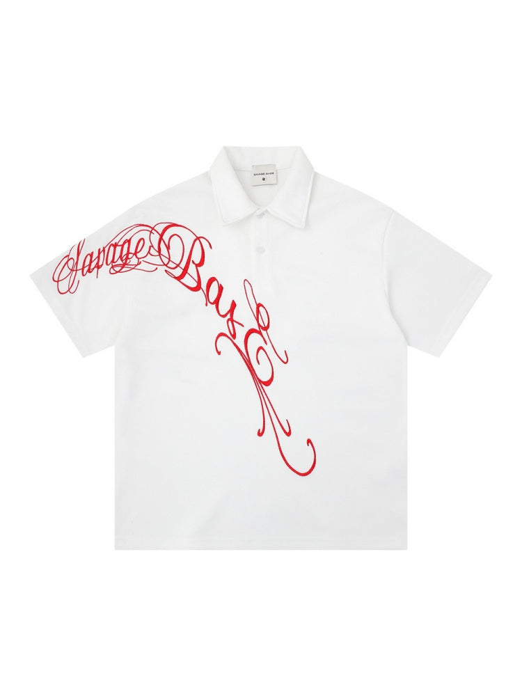 Graffiti Embroidery Letter Loose-fit POLO Shirt