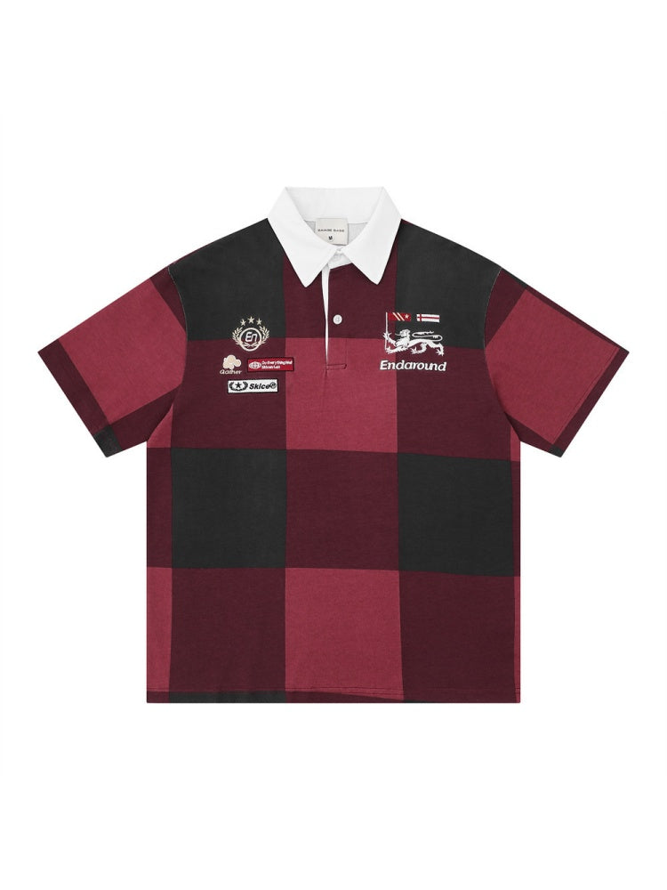 Plaid Ins Hip Hop Color-blocked POLO Shirt
