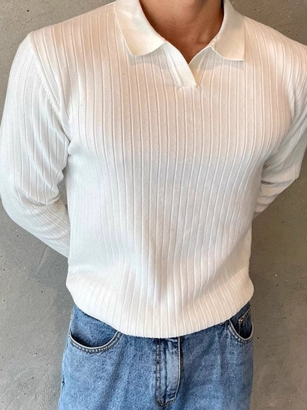 Notch-Lapel Slim-Fit Knit Pullover