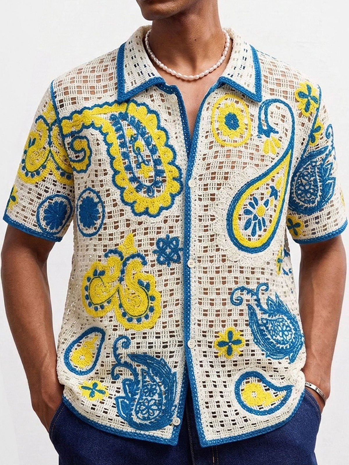 Ethnic Style Crochet Hollow Knitting Polo Shirts