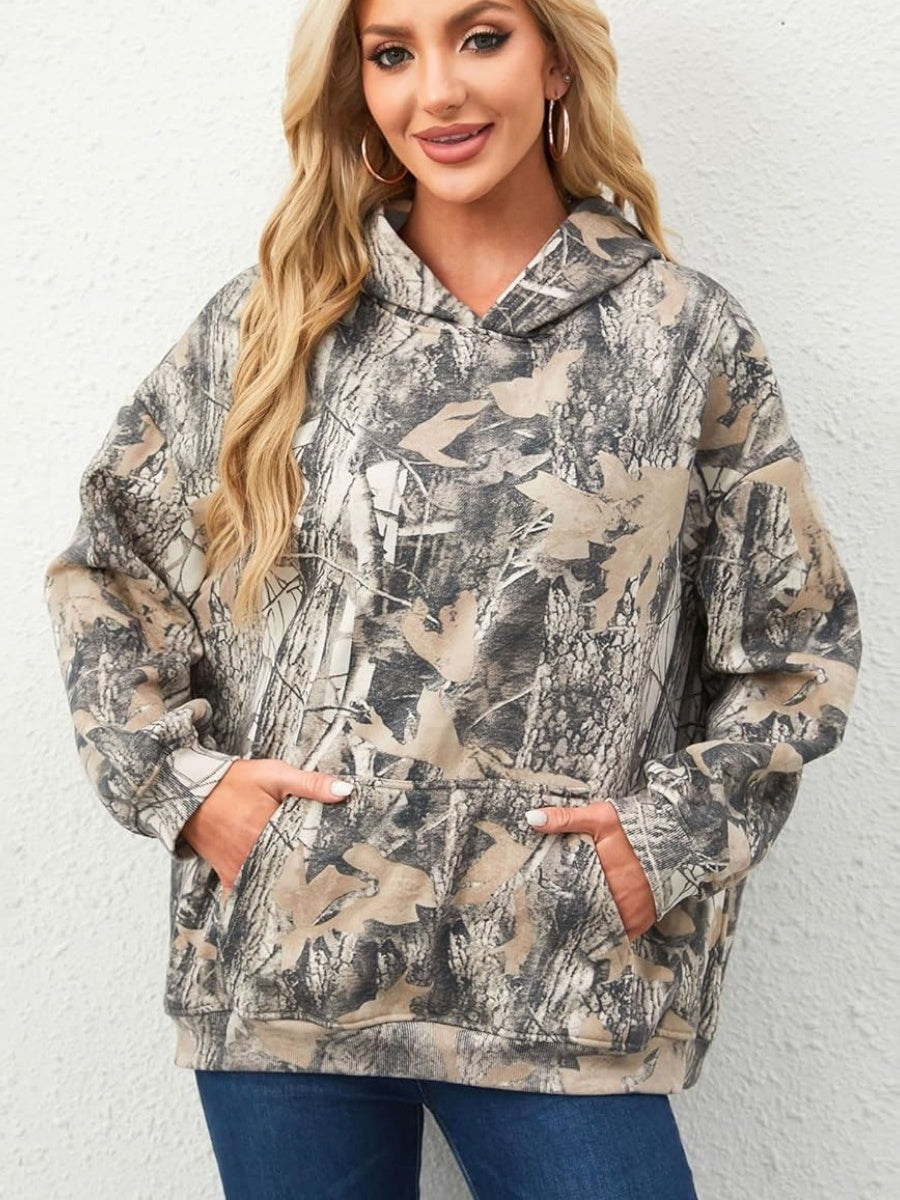 Veste à capuche imprimée camouflage style streetwear, coupe ample, sweat-shirt décontracté pour tous les jours