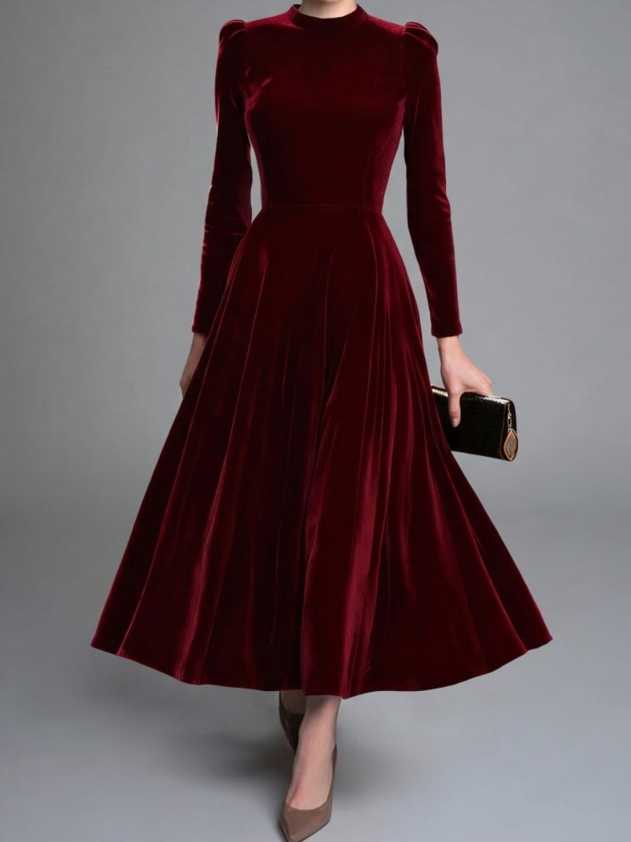 Long Sleeves Solid Color Velvet Maxi Dresses