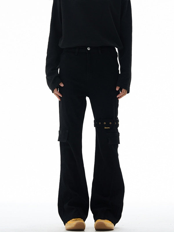 Liber Autumn Neutral wear Multiple pockets Solid Color Cargo Trousers