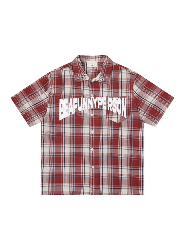 Plaid Loose-fit Letter Printed Shirts