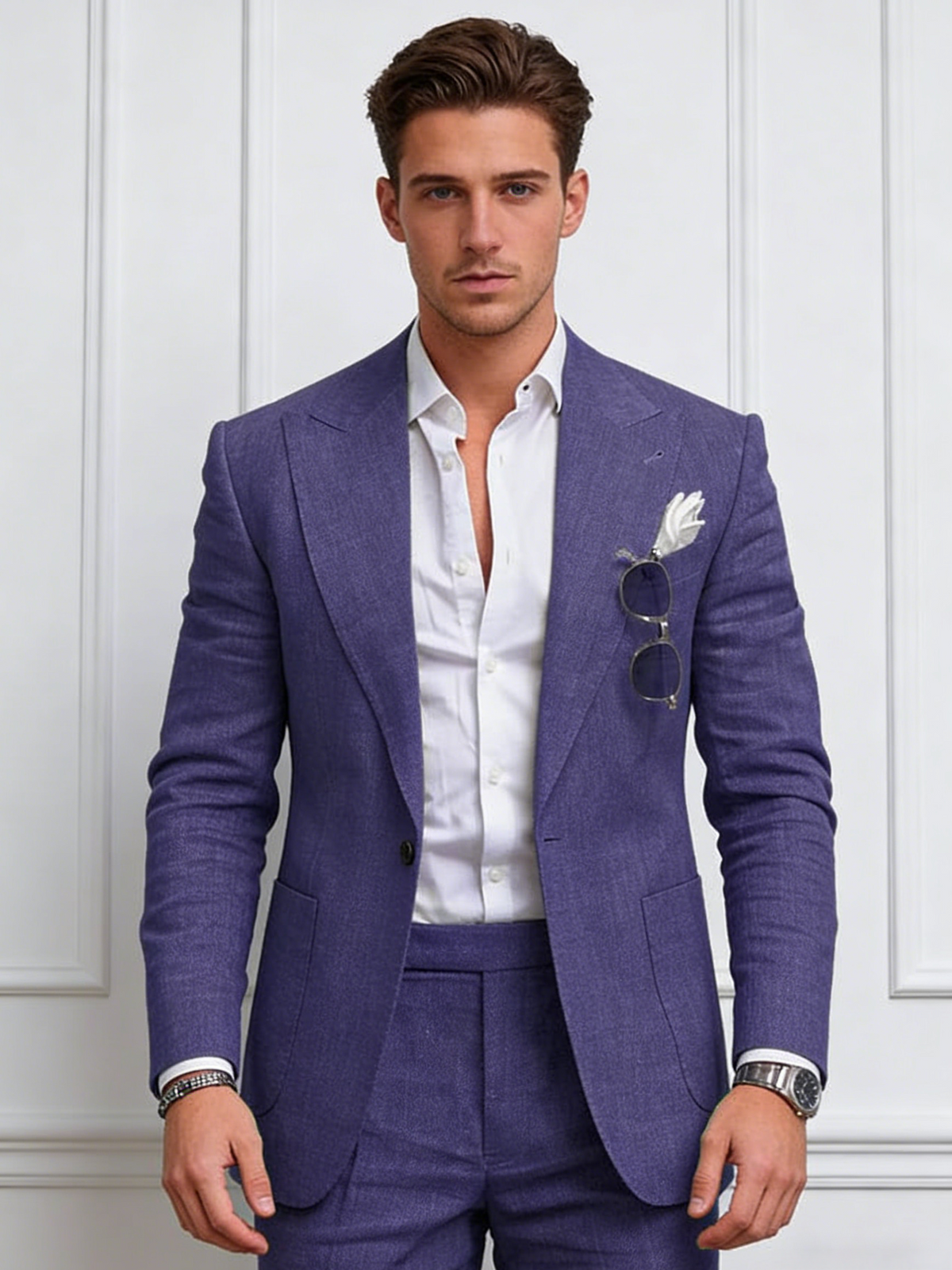 Flax Solid Color Suit Set 2-piece Sets