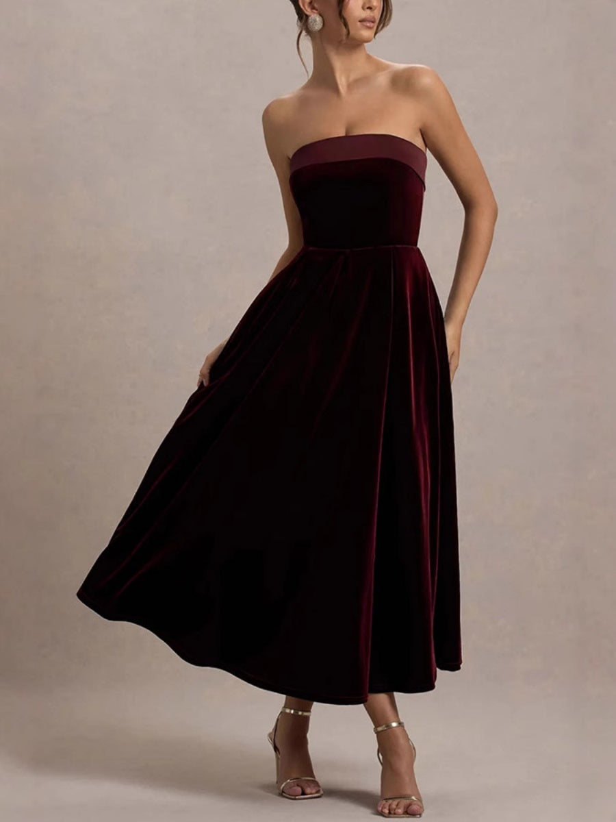 Velvet Strapless Maxi Dress