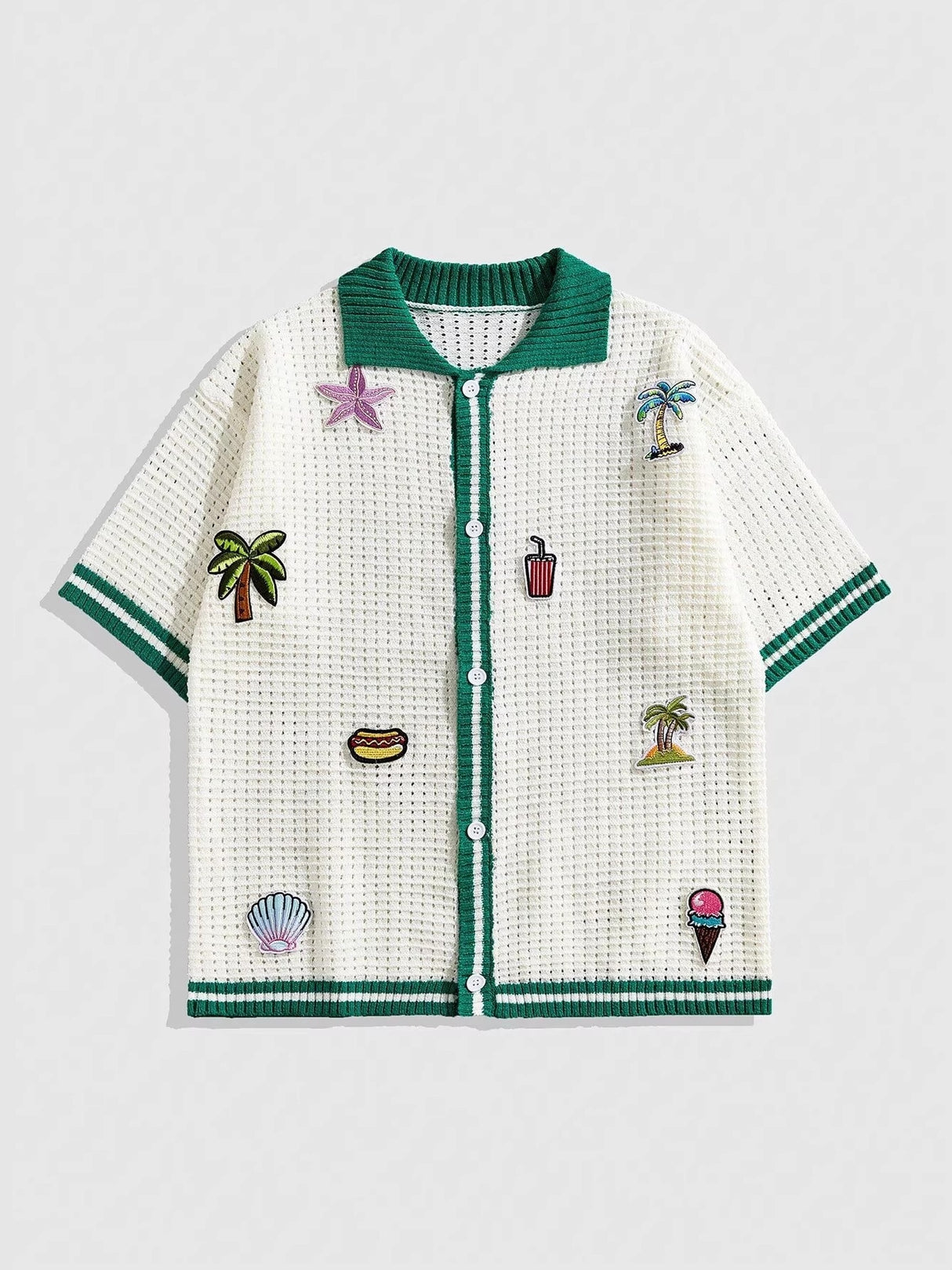 Embroidery Hollow Out Vacation Beach Color Matching Knitting Shirts