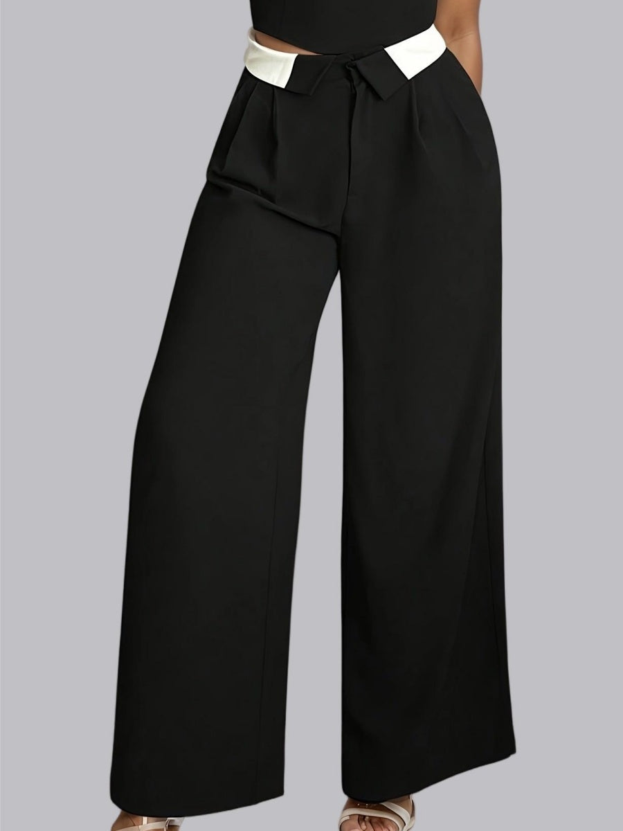 Decorate High Waist Drape Straight-leg Pants Slim Fit Commuting Suit Trousers Pants