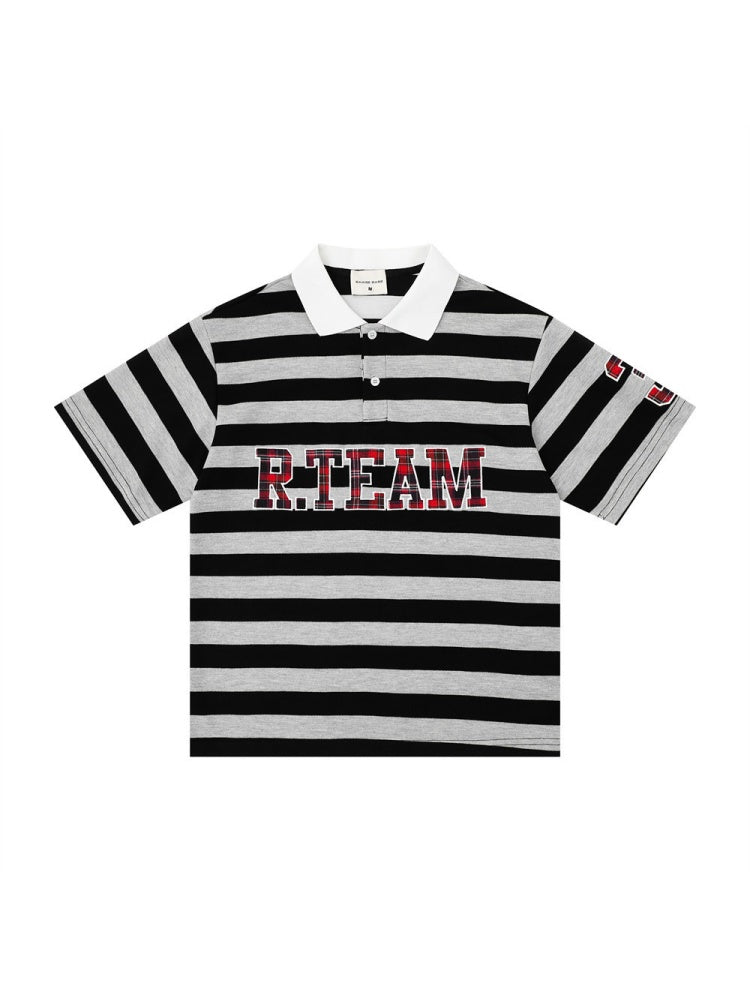 Color-blocked Stripes Ins Letter Embroidery POLO