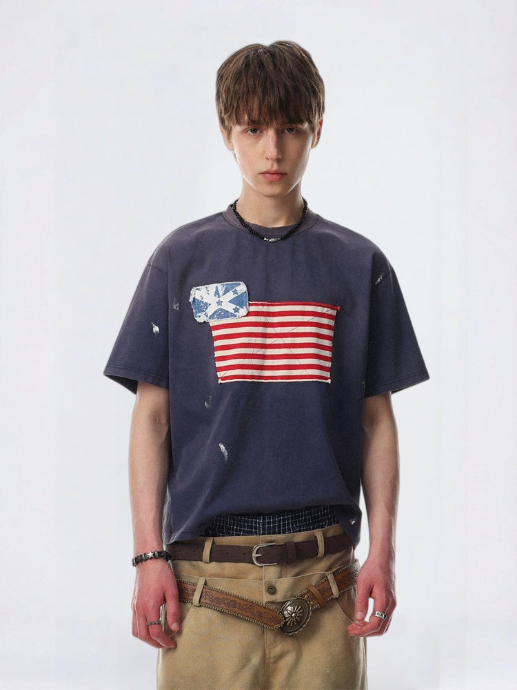 Stripes Punk Splashing Ink Leisure Loose-fit T-shirts