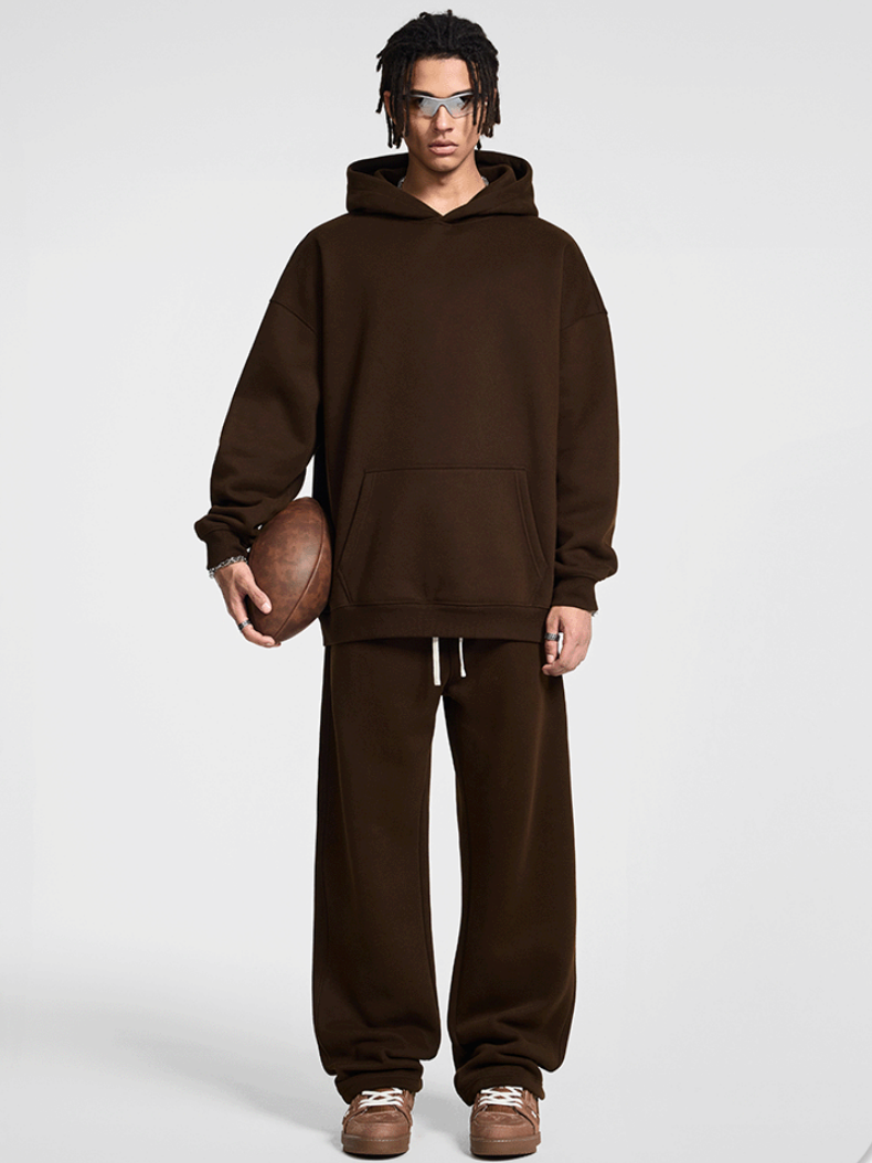 Solid Color All-match Plush Loose Hooded Hoodie Set