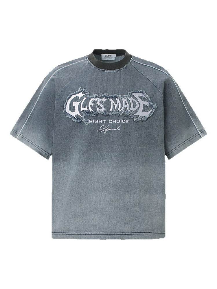 Ins Embroidery Washed Denim T-shirt