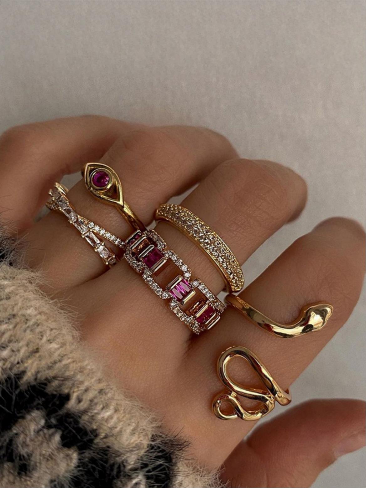 Diamond-encrusted Snake Ring Set