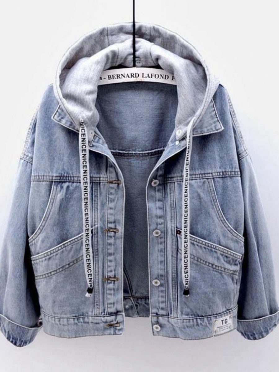 Liber Autumn Women's Letter Hooded Denim jacket
