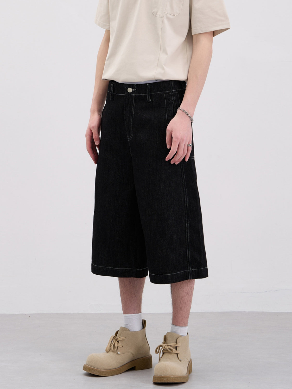 Washed Denim 7 Points Shorts