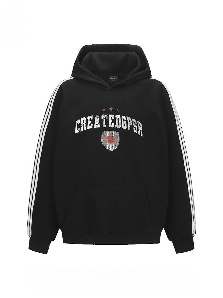 Jersey Style Distressed Letter Print Pole Bar Hoodies