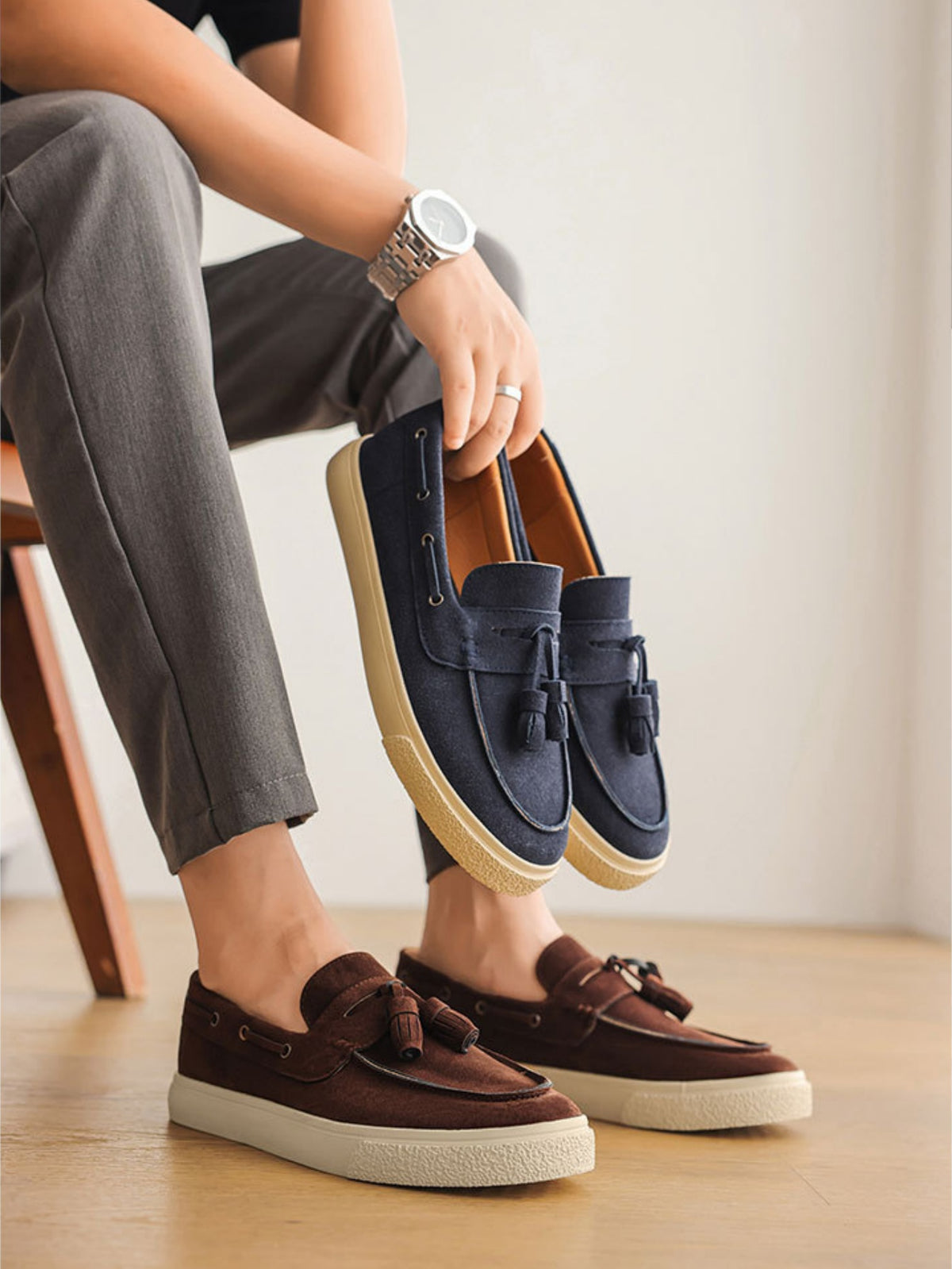 Color-blocked Tassel Slip-on Loafers