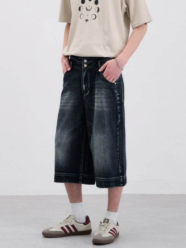Double Buttons 7 Points Denim Shorts