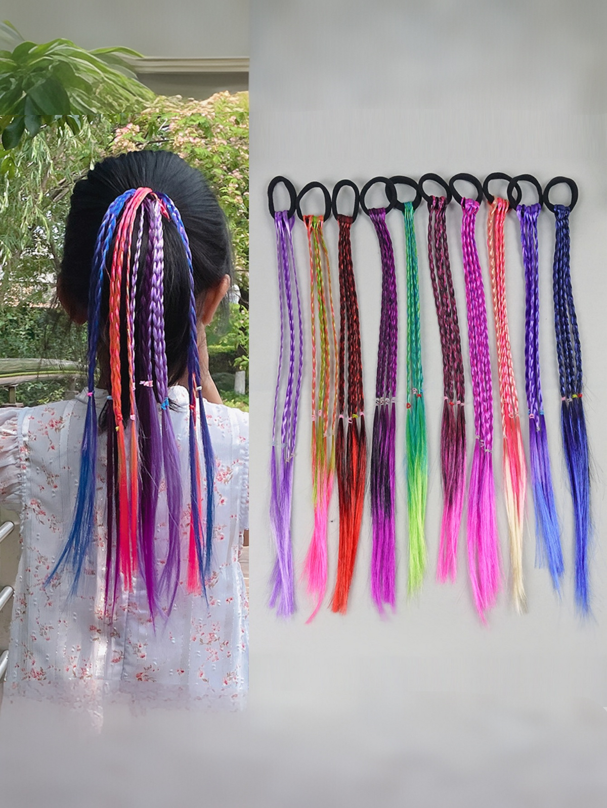 10-piece Set Of Colorful Braided Ponytail Wigs
