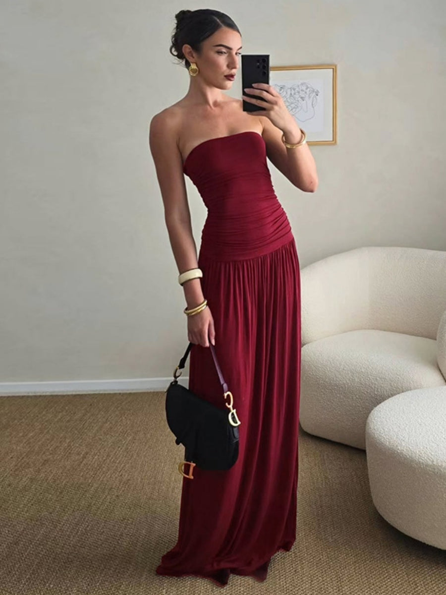 Strapless Gathered Long Dress